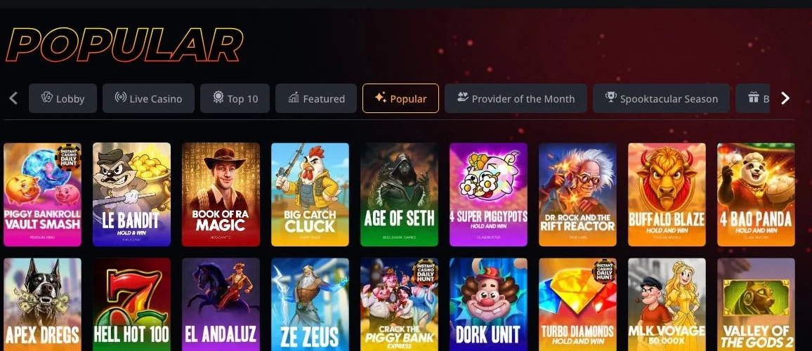 Instant Casino popular games
