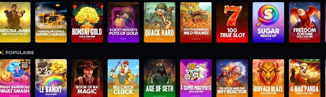 Lobby de jeux Instant Casino : machines à sous en vedette
