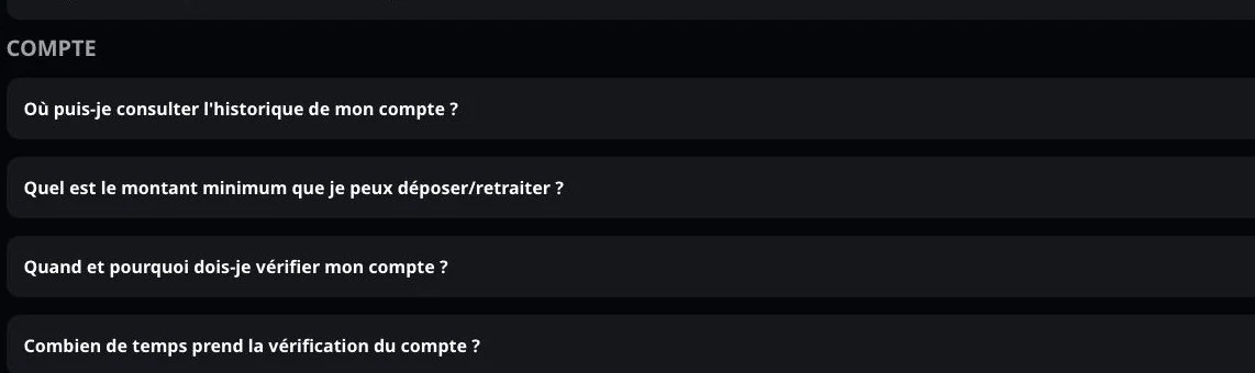 Section Compte de l'aide Instant Casino
