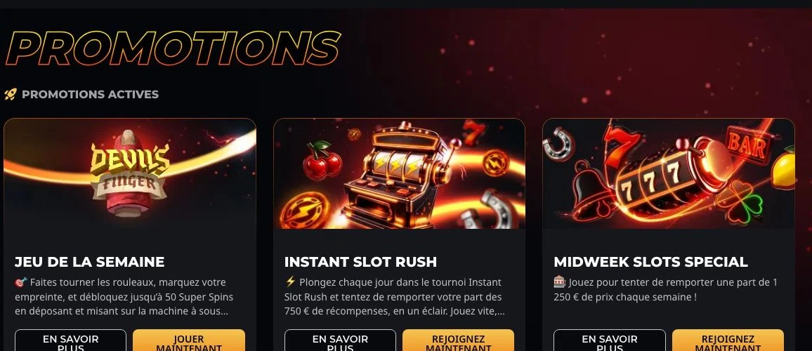 Instant Casino : promotions actives