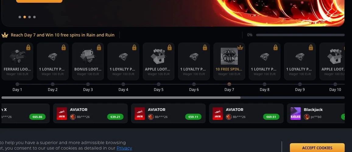 Instant Casino home page and welcome offer