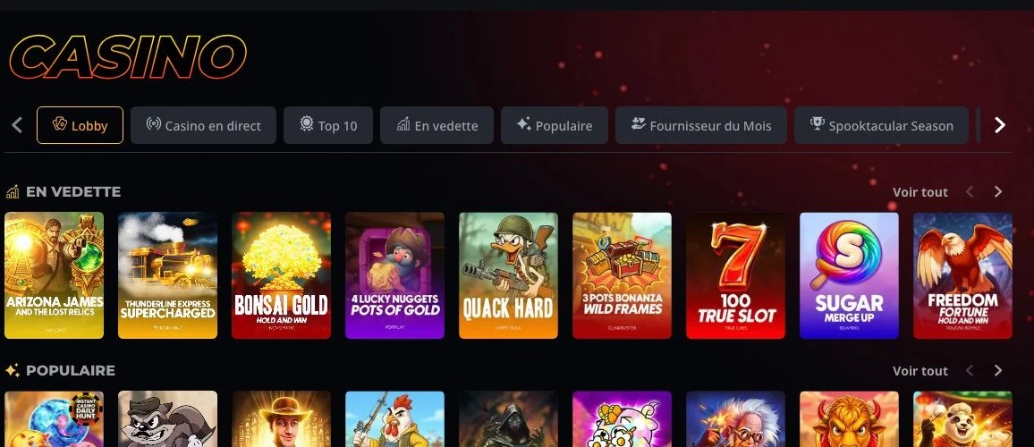 Instant Casino : lobby du casino