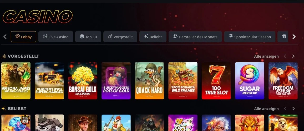 Instant Casino: Casino-Lobby