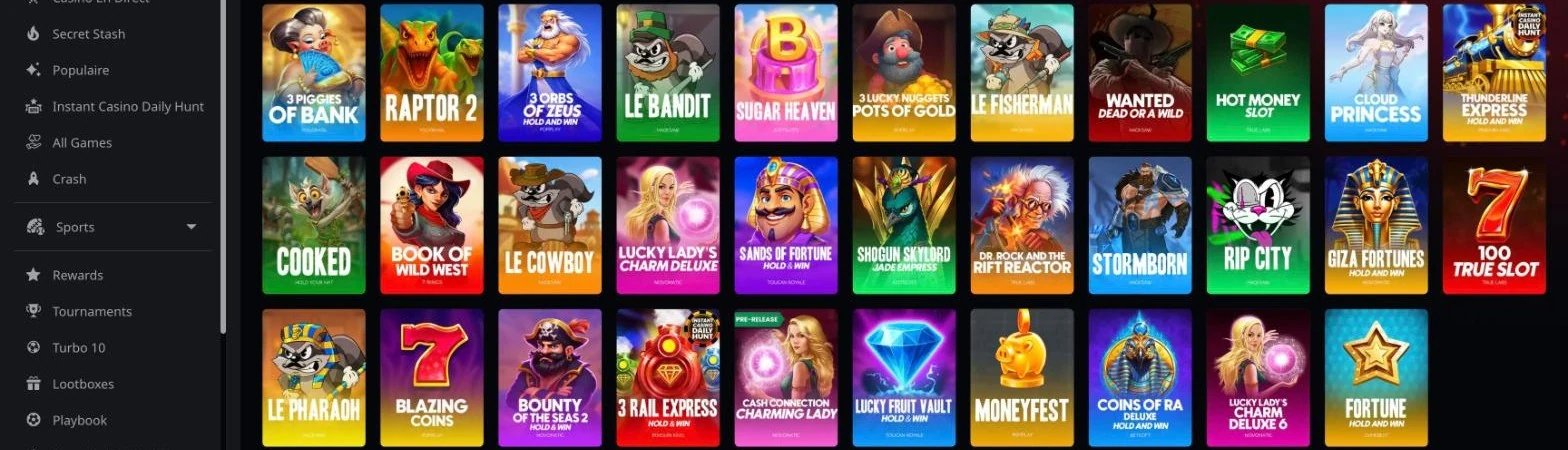 Instant Casino lobby games